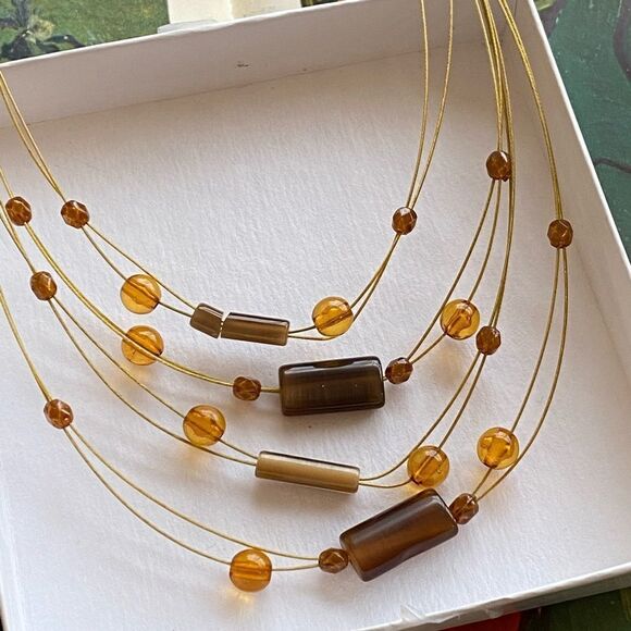 Gorgeous Art Necklace Layered Gold with Beads - Picture 2 of 6